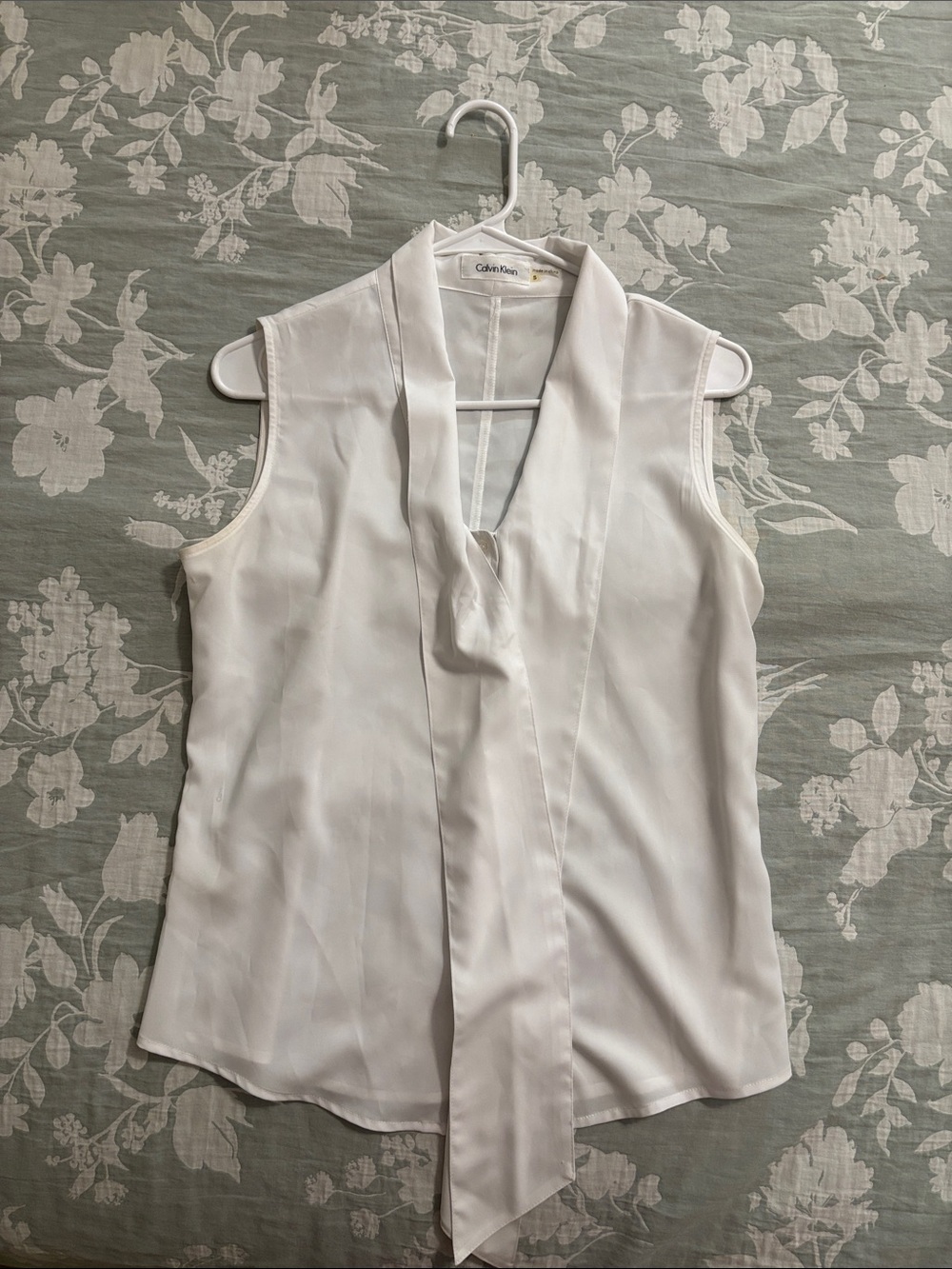 Calvin Klein White Sleeveless Open Drape Front Blouse